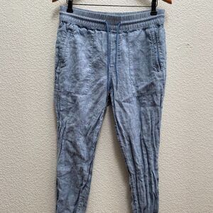 Athleta Retreat Blue Chambray Linen Jogger Pants Zip Pockets 531704 Size 10